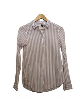 H&M Divided 100% cotton button down shirt lightweight white beige striped